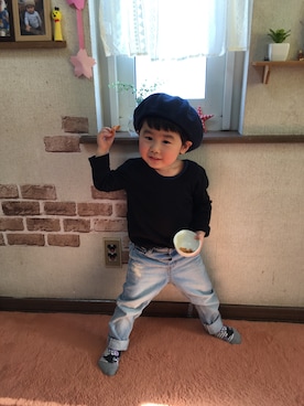 「SEVENDAYS=SUNDAY（セブンデイズサンデイ）のアイテム（ハンチング/ベレー帽）」を使った、そーすけさん（キッズ・90cm）の春コーディネート