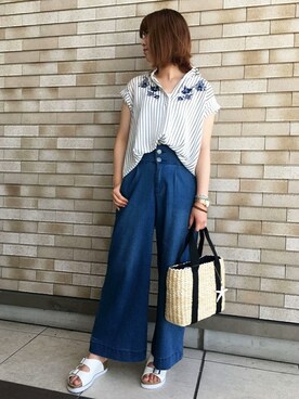 「スキッパーシャツ」｜VENCE EXCHANGE LADIES STAFFさん（レディース・160cm）の夏コーディネート