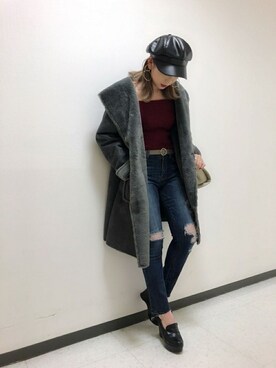 「VENCEEXCHANGE（ヴァンスエクスチェンジ）のアイテム（ムートンコート）」を使った、VENCE EXCHANGE LADIES STAFFさん（レディース・160cm）の冬コーディネート