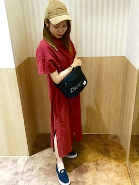 「VENCEEXCHANGE（ヴァンスエクスチェンジ）のアイテム（シャツワンピース）」を使った、VENCE EXCHANGE LADIES STAFFさん（レディース・160cm）の夏コーディネート