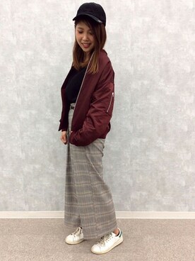「グレンチェック」｜「アイテム（MA-1）」を使った、VENCE EXCHANGE LADIES STAFFさん（レディース・160cm）の秋コーディネート