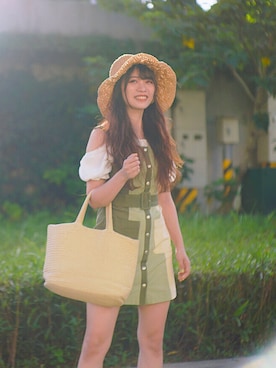 「H&M（エイチ・アンド・エム）のアイテム（かごバッグ）」を使った、Rosyさん（レディース・158cm）の夏コーディネート