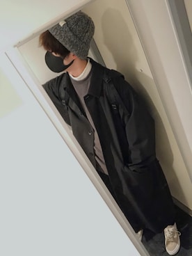 「HARE（ハレ）のBIGステンカラーコート（HARE）（Bal collar coat、ブラック系）」を使った、sot.kさん（メンズ・178cm）の秋コーディネート
