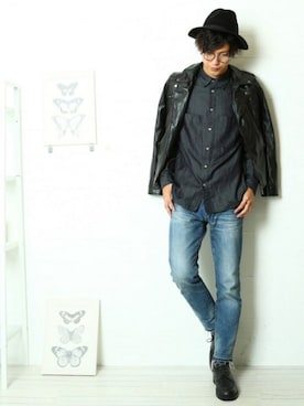 「improves（インプローブス）のアイテム（ライダースジャケット）」を使った、森田 友浩さん（メンズ・178cm・20代）の秋コーディネート