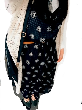 「古着のアイテム（ワンピース、ブルー系）」を使った、ｶﾏﾝﾍﾞｰﾙさん（レディース・156cm）の春コーディネート