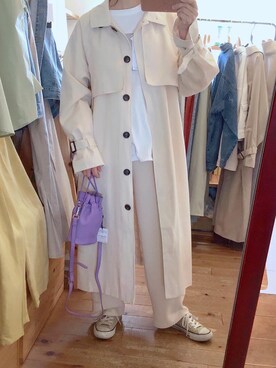 「no brand（ノーブランド）のアイテム（ステンカラーコート）」を使った、the roughさん（レディース・162cm）の春コーディネート