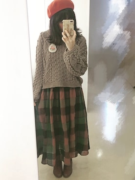 「コーディネート」｜「アイテム（ハンチング/ベレー帽）」を使った、れなさん（レディース・166cm）の秋コーディネート