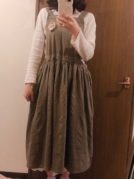 「Samansa Mos2（サマンサ モスモス）のオーバーレースエプロンワンピース（ワンピース）」を使った、れなさん（レディース・165cm）の夏コーディネート