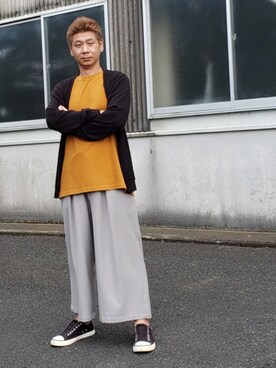 「お洒落好きな人と繋がりたい」｜「アイテム（スリッポン）」を使った、ヨッシーさん（メンズ・168cm）の秋コーディネート