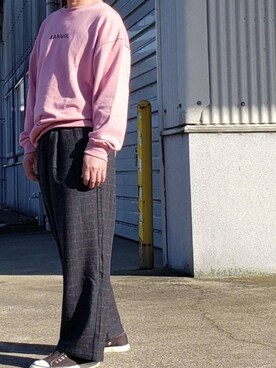 「お洒落好きな人と繋がりたい」｜「アイテム（スウェット）」を使った、ヨッシーさん（メンズ・168cm）の冬コーディネート