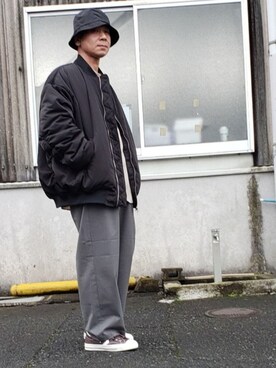 「いいね返し」｜「アイテム（MA-1）」を使った、ヨッシーさん（メンズ・168cm）の冬コーディネート