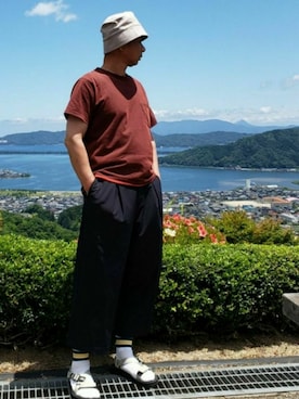 「neos（ネオス）のアイテム（帽子）」を使った、ヨッシーさん（メンズ・168cm）の夏コーディネート