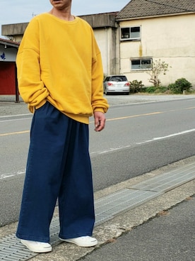 「お洒落好きな人と繋がりたい」｜「アイテム（スウェット）」を使った、ヨッシーさん（メンズ・168cm）の冬コーディネート
