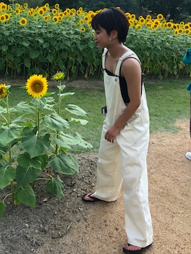 「ひまわり畑」｜「アイテム（オールインワン・サロペット）」を使った、AYUさん（レディース・156cm）の夏コーディネート