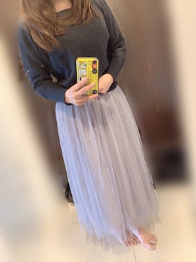 「coca（coca）（コカ）の選べる6カラー◇ふんわりチュールスカート（スカート）」を使った、Sarahさん（レディース・160cm）の冬コーディネート