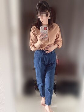 「GRL（グレイル）のフリルマムデニムパンツ（デニムパンツ）」を使った、Sarahさん（レディース・160cm）の春コーディネート