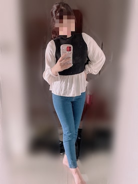 「GRL（グレイル）のテーパードデニムパンツ（デニムパンツ）」を使った、Sarahさん（レディース・160cm）の春コーディネート