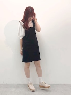 「one after another NICE CLAUP（ワンアフターアナザーナイスクラップ）のアイテム（ジャンパースカート）」を使った、AYANOさん（レディース・159cm）の夏コーディネート