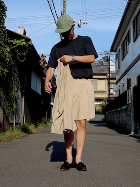 「OMNIGOD（オムニゴッド）のアイテム（帽子）」を使った、Qaiさん（メンズ・174cm）の夏コーディネート