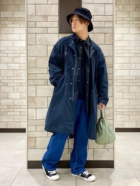 「ネイビー」｜「アイテム（モッズコート）」を使った、kayさん（メンズ・169cm）の秋コーディネート