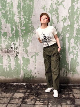 「アイテム（キャスケット、グリーン系）」を使った、1909famaさん（レディース・162cm）の夏コーディネート