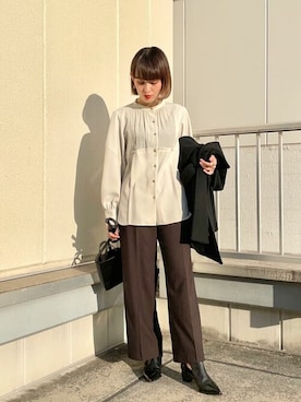 「ブラウス」｜「アイテム（ピーコート）」を使った、ヤマサキさん（レディース・157cm）の冬コーディネート