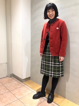 「キルトスカート」｜「アイテム（ノーカラージャケット）」を使った、KISHIDAさん（レディース・161cm）の秋コーディネート