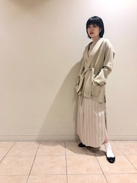 「シャツワンピース」｜「アイテム（ジャケット/アウター）」を使った、KISHIDAさん（レディース・161cm）の春コーディネート