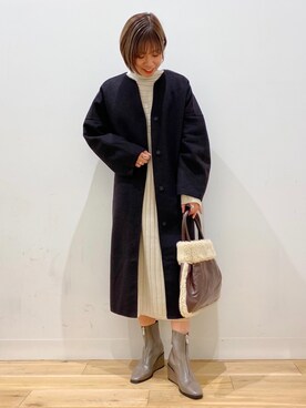 「スタッフセンバツ」｜「アイテム（ノーカラージャケット）」を使った、oukaさん（レディース・158cm）の秋コーディネート