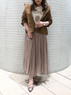 「Rouge vif（ルージュヴィフ）のアイテム（ブルゾン）」を使った、YOSHIKAさん（レディース・156cm）の春コーディネート