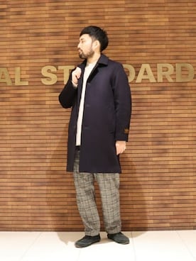 「ネルシャツ」｜「アイテム（ステンカラーコート）」を使った、ジャーナルスタンダード メンズさん（メンズ・173cm）の冬コーディネート