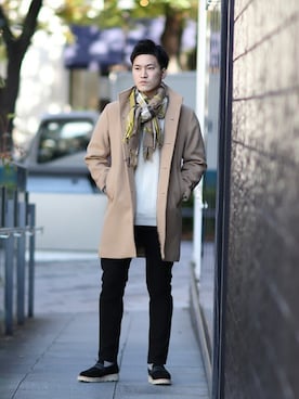 「JOURNAL STANDARD（ジャーナルスタンダード）のアイテム（チェスターコート）」を使った、ジャーナルスタンダード メンズさん（メンズ・173cm）の冬コーディネート