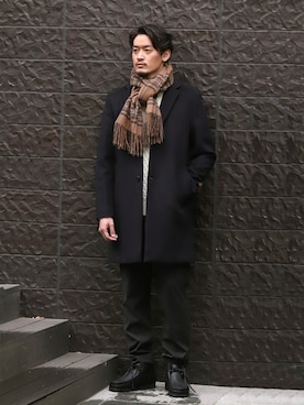 「JOURNAL STANDARD（ジャーナルスタンダード）のアイテム（チェスターコート）」を使った、ジャーナルスタンダード メンズさん（メンズ・173cm）の冬コーディネート