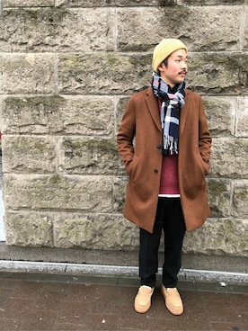 「JOURNAL STANDARD（ジャーナルスタンダード）のアイテム（チェスターコート）」を使った、ジャーナルスタンダード メンズさん（メンズ・173cm）の冬コーディネート