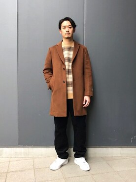 「JOURNAL STANDARD（ジャーナルスタンダード）のアイテム（チェスターコート）」を使った、ジャーナルスタンダード メンズさん（メンズ・173cm）の冬コーディネート