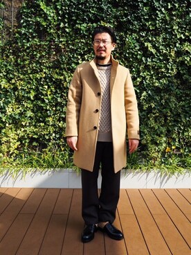 「JOURNAL STANDARD（ジャーナルスタンダード）のアイテム（チェスターコート）」を使った、ジャーナルスタンダード メンズさん（メンズ・173cm）の冬コーディネート