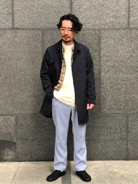「JOURNAL STANDARD（ジャーナルスタンダード）のアイテム（ステンカラーコート）」を使った、ジャーナルスタンダード メンズさん（メンズ・173cm）の春コーディネート