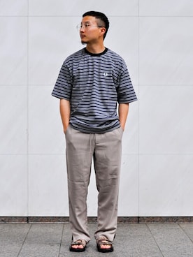 「FRED PERRY（フレッドペリー）のアイテム（Tシャツ/カットソー）」を使った、ジャーナルスタンダード メンズさん（メンズ・168cm）の夏コーディネート