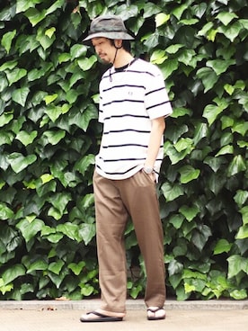 「FRED PERRY（フレッドペリー）のアイテム（Tシャツ/カットソー）」を使った、ジャーナルスタンダード メンズさん（メンズ・178cm）の夏コーディネート