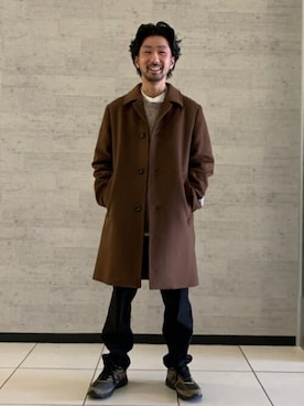 「JOURNAL STANDARD（ジャーナルスタンダード）のアイテム（ステンカラーコート）」を使った、ジャーナルスタンダード メンズさん（メンズ・173cm）の冬コーディネート