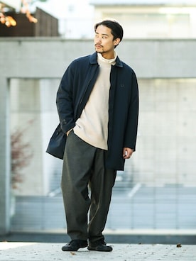 「JOURNAL STANDARD（ジャーナルスタンダード）のアイテム（ステンカラーコート）」を使った、ジャーナルスタンダード メンズさん（メンズ・173cm）の冬コーディネート