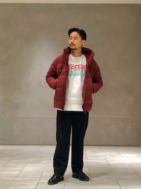 「アイテム（ダウンジャケット/コート、レッド系）」を使った、ジャーナルスタンダード メンズさん（メンズ・175cm）の冬コーディネート