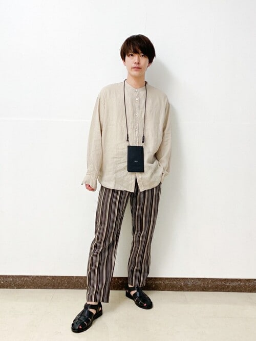 美品♪ジャーナルスタンダードレサージュ　リネン　日本製　シャツ　バンドカラー　F journal standard L'essage(ジャーナルスタンダードレサージュ