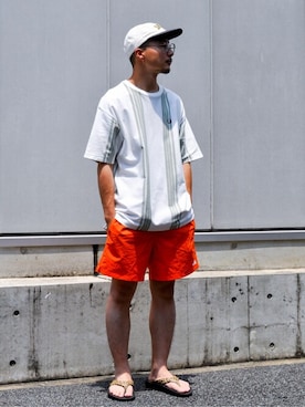 「FRED PERRY（フレッドペリー）のアイテム（Tシャツ/カットソー）」を使った、ジャーナルスタンダード メンズさん（メンズ・173cm）の夏コーディネート