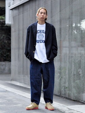 T/W ダブル ネイビーブレザージャケットを使った人気ファッション ...