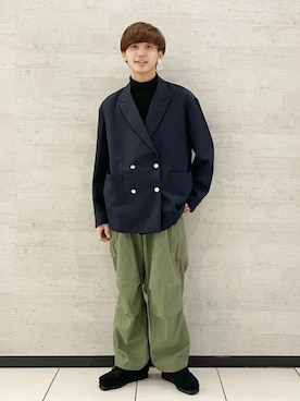 T/W ダブル ネイビーブレザージャケットを使った人気ファッション ...