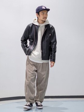 「JOURNAL STANDARD（ジャーナルスタンダード）のアイテム（ライダースジャケット）」を使った、ジャーナルスタンダード メンズさん（メンズ・173cm）の秋コーディネート