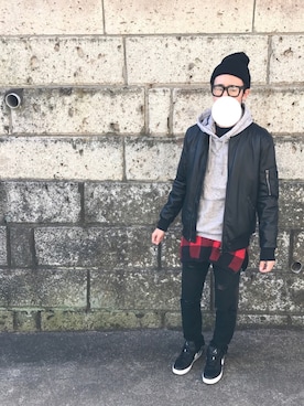 「エアジョーダン1」｜「アイテム（ブルゾン）」を使った、bpさん（メンズ・175cm）の冬コーディネート