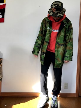 「スウエットパンツ」｜「アイテム（ナイロンジャケット）」を使った、bpさん（メンズ・175cm）の冬コーディネート