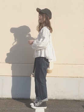 「coca（coca）（コカ）のアイテム（帽子）」を使った、まるさん（レディース・153cm）の春コーディネート